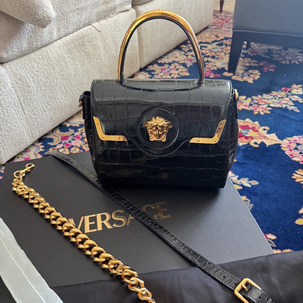 Versace Black and Gold Mini Bag with Medusa Emblem